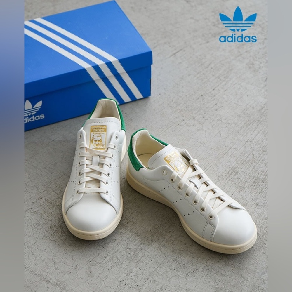 Men's Adidas Stan Smith Lux Shoes, Style# IF8844, Cloud White/Green